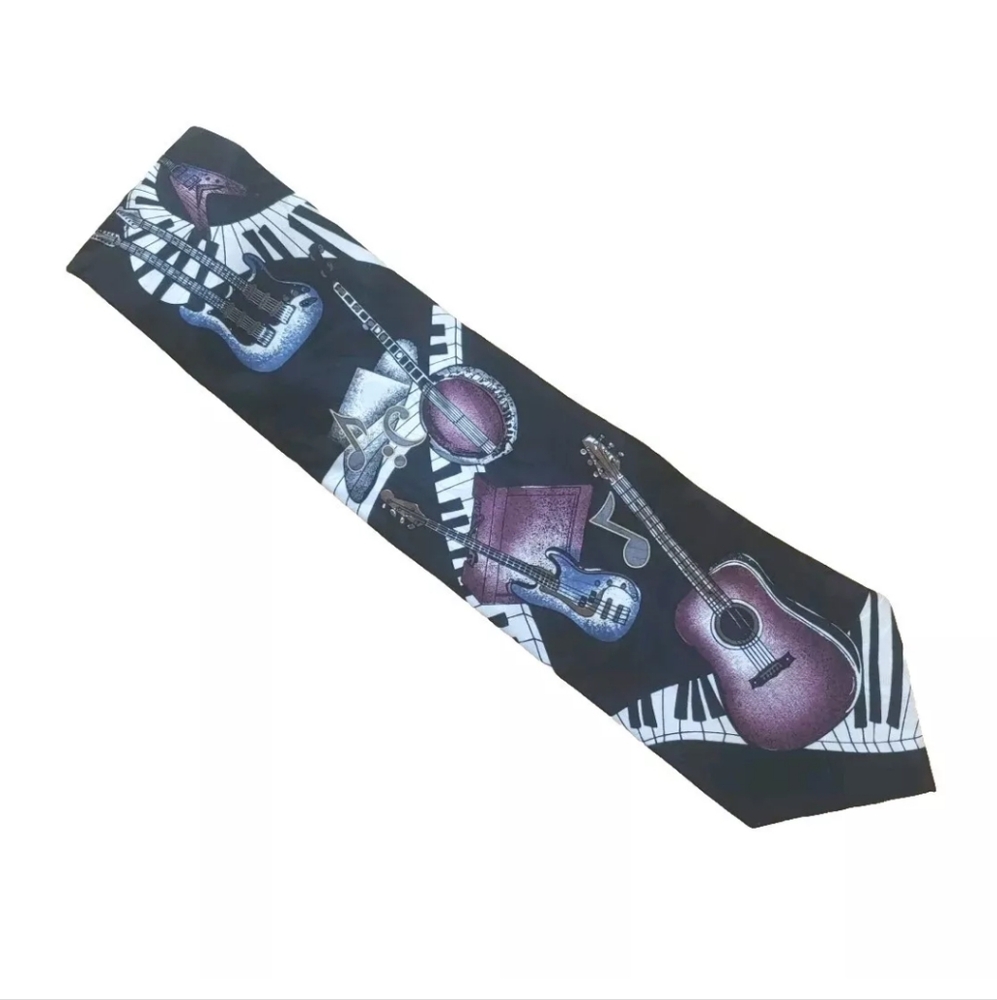 Surrey Silk Neck Tie Musician Guitar Keyboard Black Performer Novelty USA W4 L56
